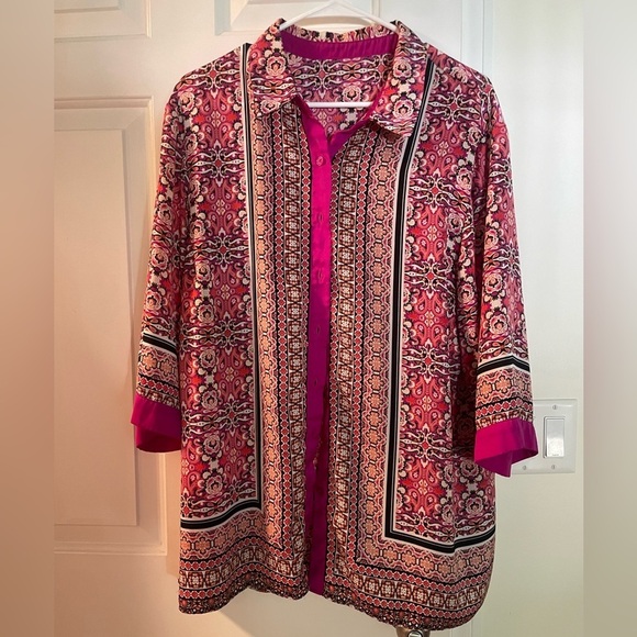 Tops - Vibrant Pink Patterned Blouse